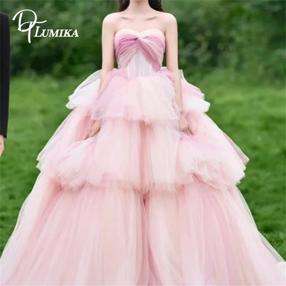 Dtlumika vestido maxi de tule sem alças em camadas para mulheres, vestido de baile vestido de festa de casamento para noiva 2026 vestido de baile longo personalizado