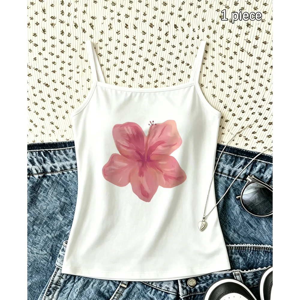 Women Summer Hibiscus Flower Graphic Camisole Cute Floral Print Tank Top Y2K Sleeveless Vest Beach Holiday Travel Outfit Cool
