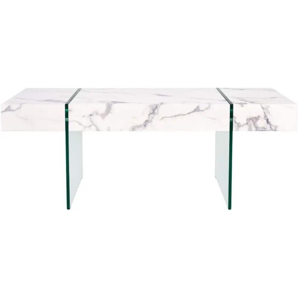 مجموعة طاولة قهوة مستطيلة بأرجل زجاجية بيضاء/شفافة من مجموعة جاكوب