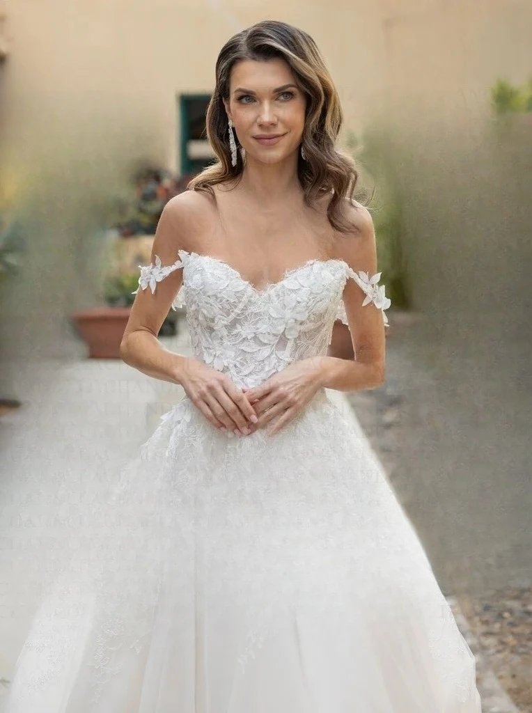Off The Shouder Wedding Dress Bridal Aline Tulle After Party Dress Zipper Lace Appliques Vestidos Customised