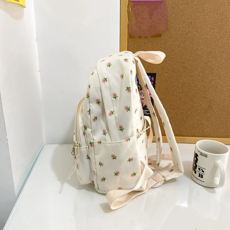 Teen Girls School Backpack Cute Small Floral Print Nylon Travel Bookbag Women Casual Lightweight College Laptop Rucksack Purse