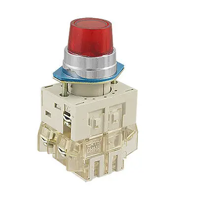 AC 220V Red Light Illuminated Panel Mount Momentary Push Button Switch 1 NO 1 NC