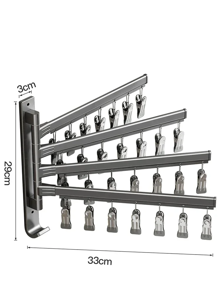 Wall Mounted Folding Sock Rack With Multiple Clips Rotatable Clothes Sock Underwear Drying Hanger Organizer For Balcony Bathroom