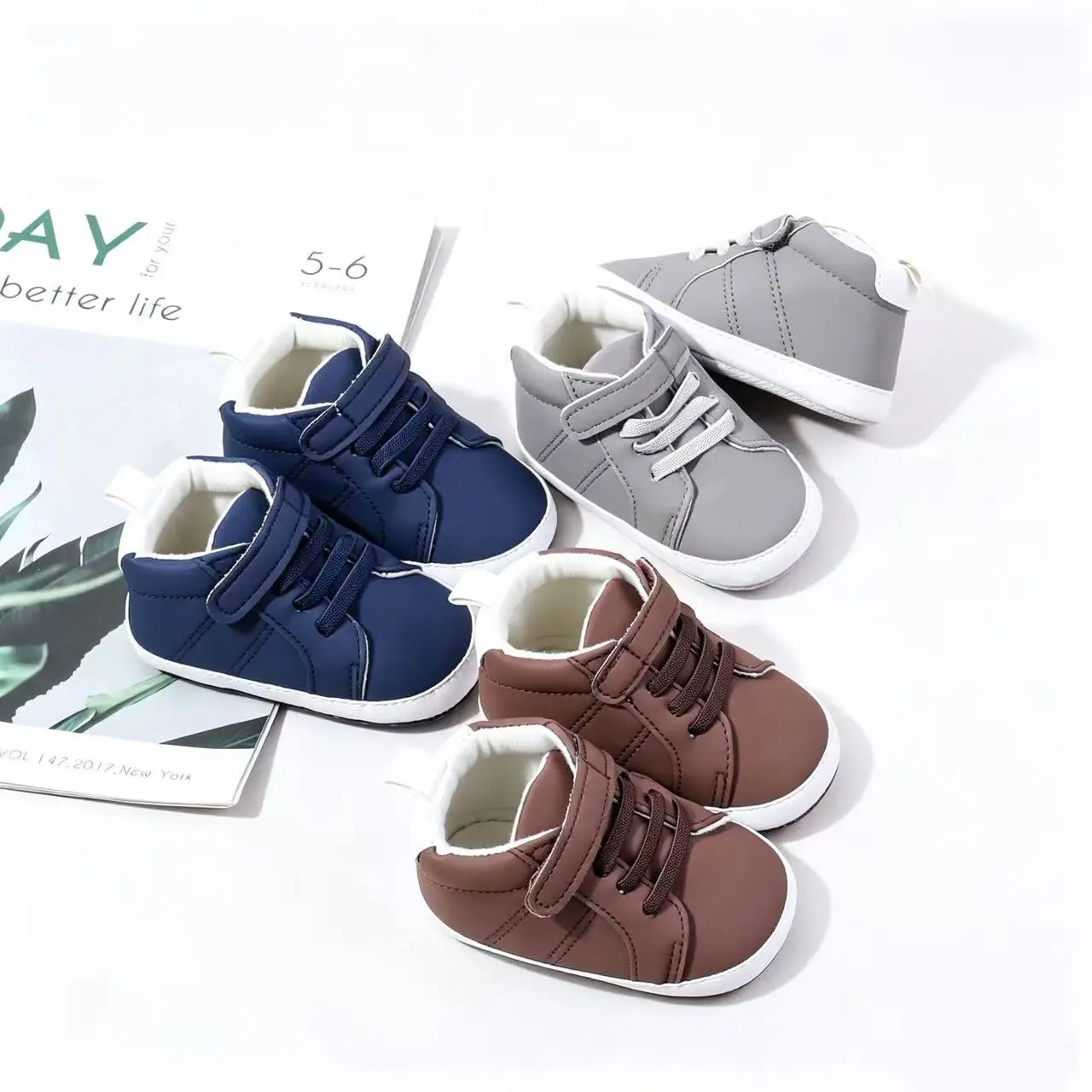 New Baby Casual Sneakers Spring and Autumn Fashion Trendy Boys' Soft-Soled Non-Slip Retro Pu Walking Shoes 0-1 Years Old