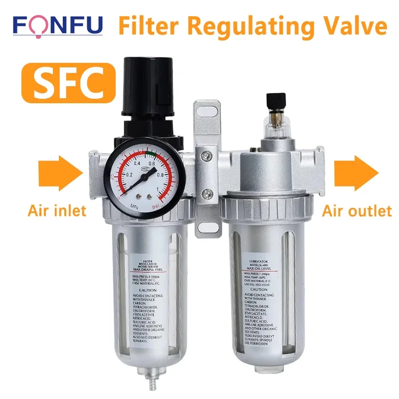 

Air Filter Regulator Oil Water Separator Trap Regulator Valve for Compressor Pneumatic Parts SFC400 1/2 SFC300 3/8 SFC200 1/4