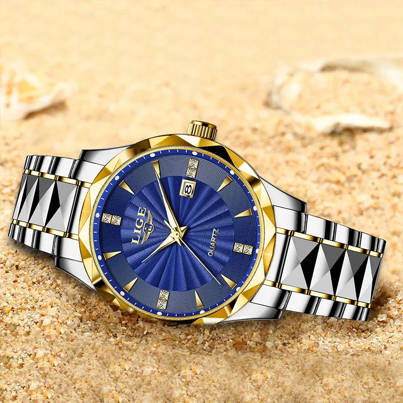 LIGE Relógio Masculino de Aço Inoxidável Moda Diamante Luminoso Negócios Relógios de Quartzo Homens Esportes Militares À Prova D 'Água Data Homem Relógio