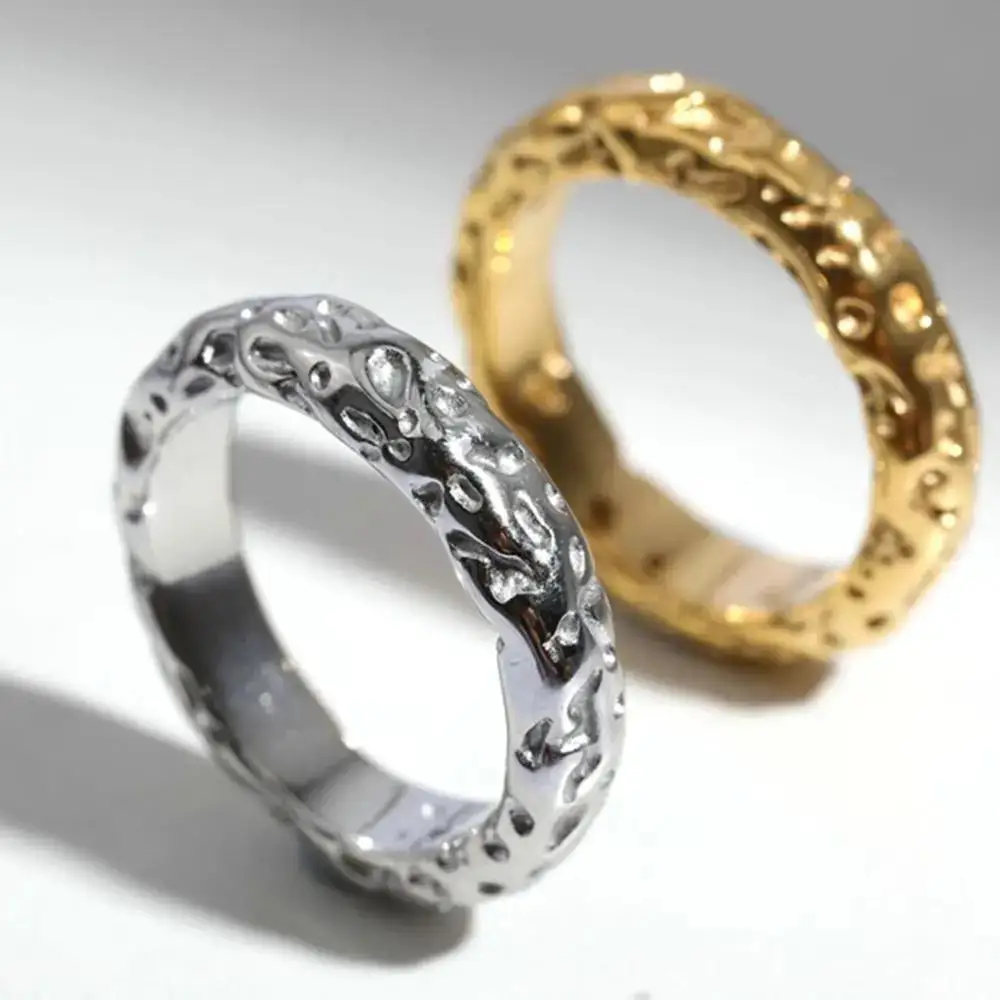 Trendy Stainless Steel Unisex Rings Gold Silver Color Fashion Irregular Wedding Party Couple Jewelry Gift