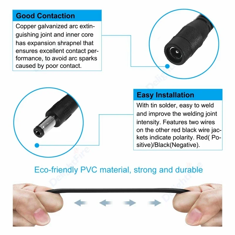 5.5mm 2.1mm 2.5mm Jack 5V 12V DC Power Extension Cable 0.5m 1m 1.5m 2m 3m Wire Connector for LED Strip CCTV Camera Power Adapter