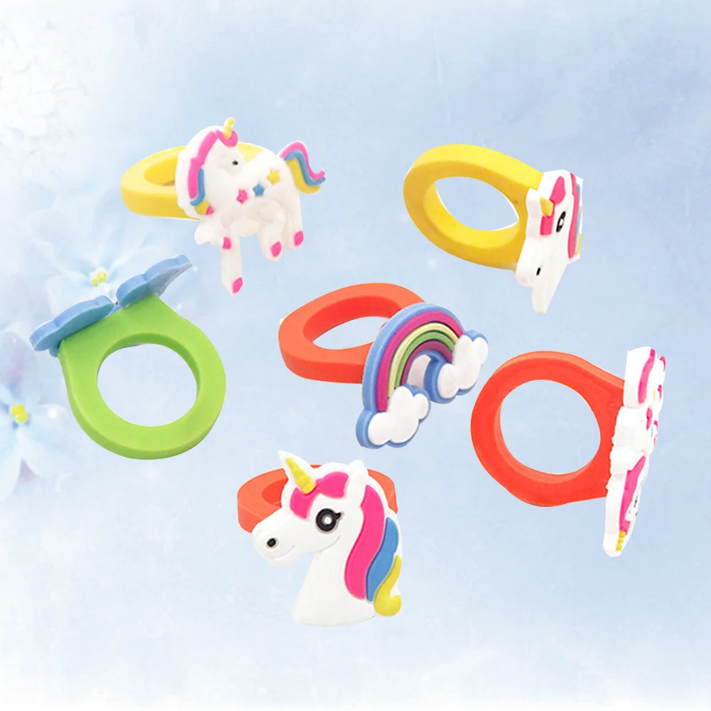 

25 Pcs Cartoons Unicorn Rings PVC Child Rings Unicorn Rings Birthday Party Decoration Supplies(Random Ring Color)