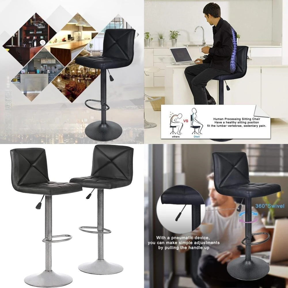 

Black PU Leather Swivel Bar Stools with Adjustable Height, Set of 2