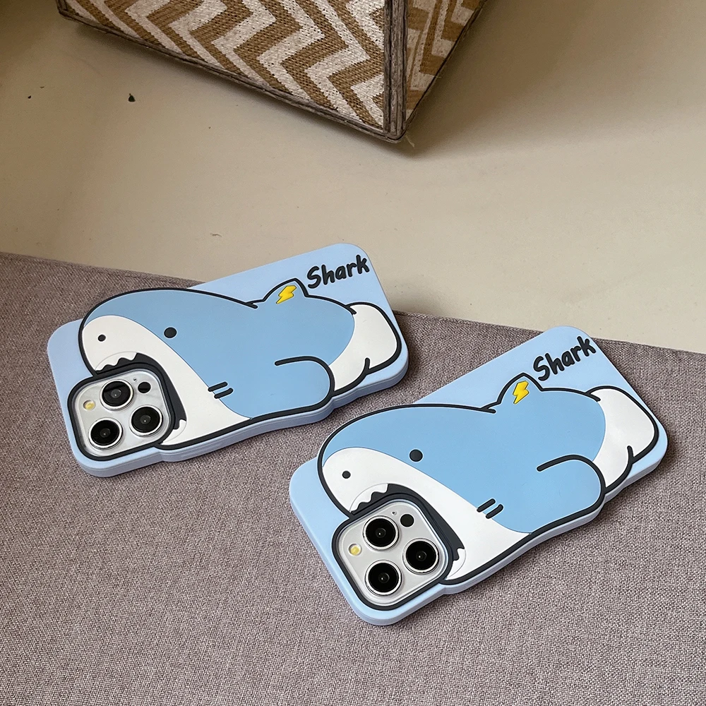 Kawaii Shark Handyhülle für iPhone 16 15 Pro Max 14 13 12 Pro Max Lustige 3D-Cartoon-stoßfeste weiche Silikon-Rückseite – Detail 7