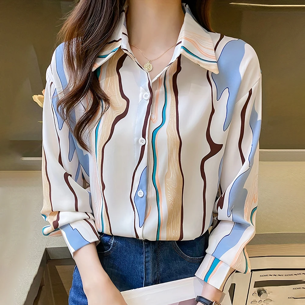 Summer Shirt For Women Simple Formal Dress For Women Large Lapel Button-Down Long Sleeve Top Fashion Elegant Evening Dress