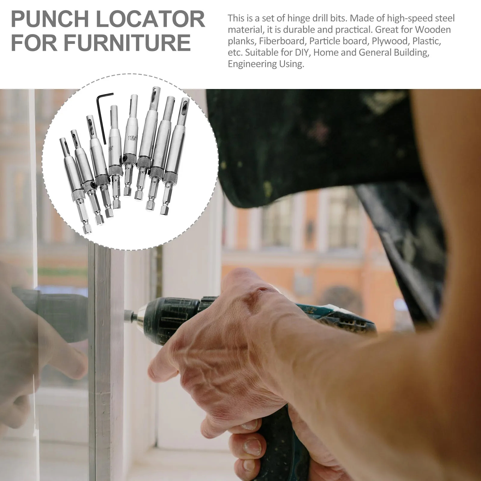 

Набор из 8 самовыравнивающихся сверл для петель, инструмент для установки дверей и окон, двусторонний, с выталкиванием опилок