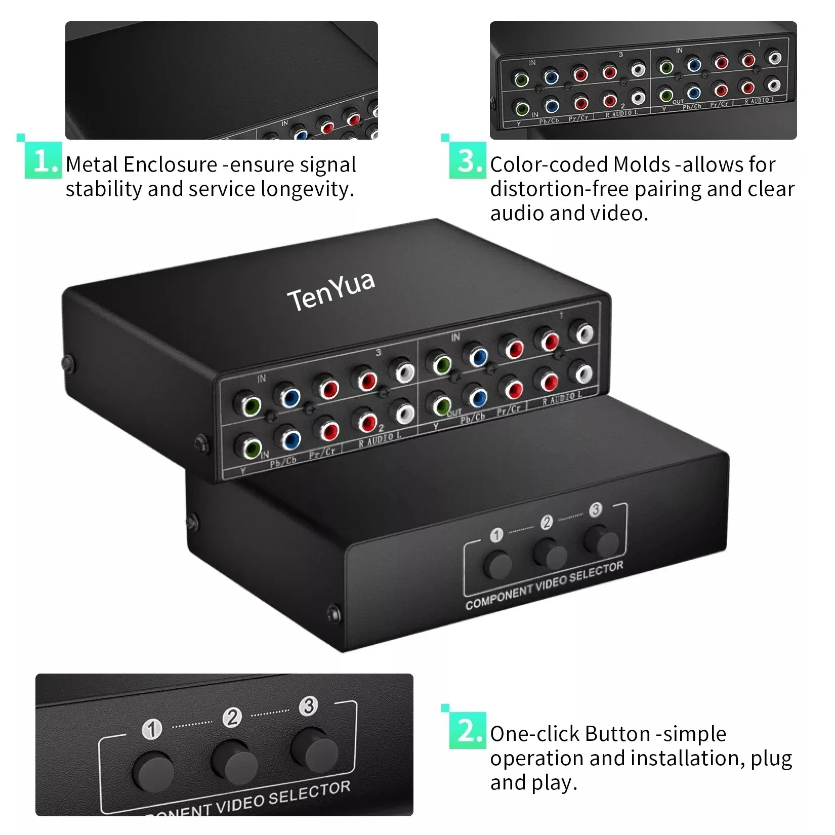 3-Way RGB مكون AV فيديو التبديل محدد 3 في 1 خارج 5 RCA L/R Ypbpr مكون الجلاد محول ل PS2 وي Xbox DVD TV