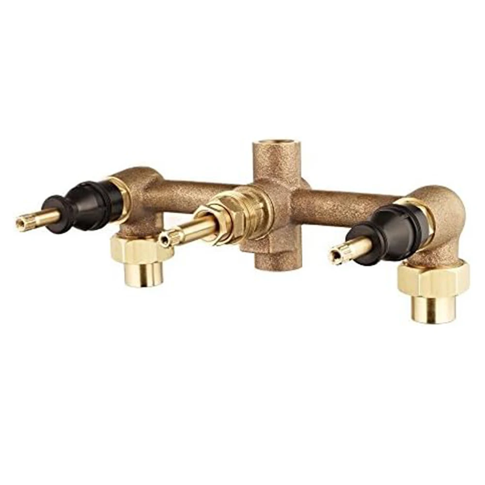 Multi Handle Tub and Shower Valve Designed for 3 Hole Installation with 12 Inch Union Inlets and Leak Resistant Union Nuts