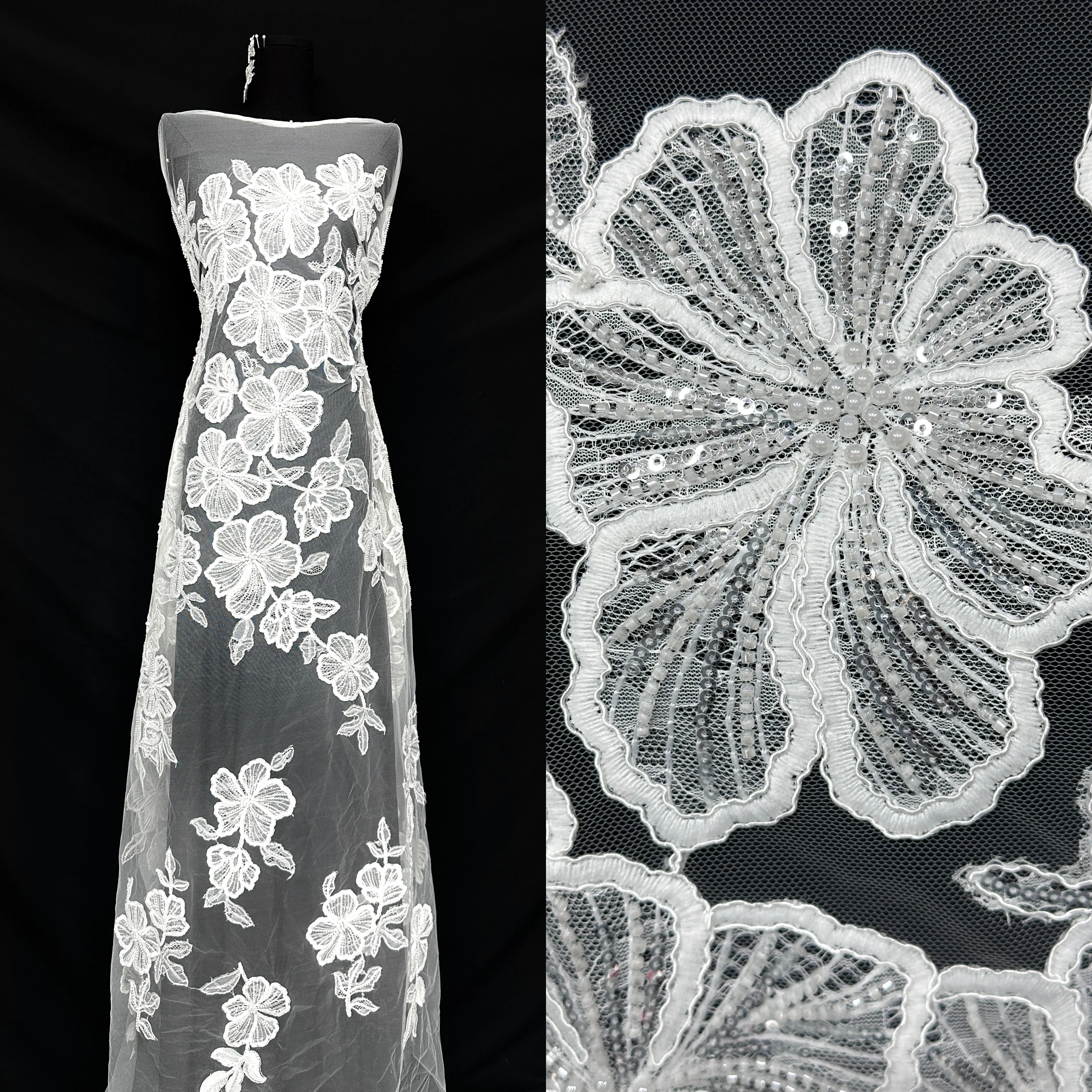 

5 Yards Luxury African Beaded Lace Fabric High Quality French Nigerian Sequins Groom Lace for Wedding Gowns Dress Material