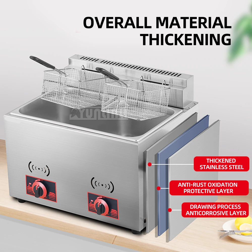 20L آلة المقلاة العميقة خزانات مزدوجة معدات وعاء القلي مقلاة الغاز