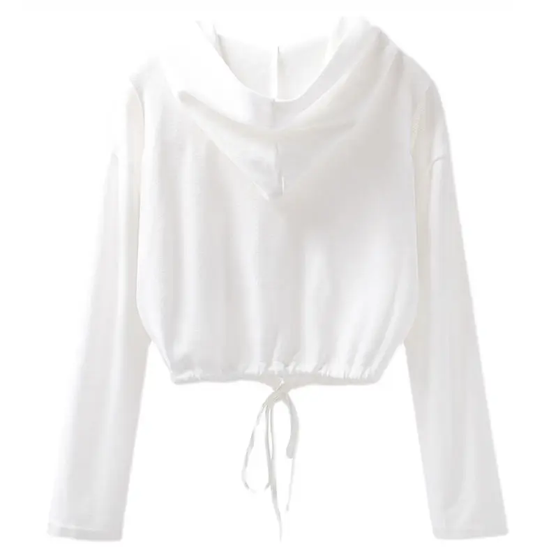 긴 소매 후드 드로우 스트링 한국 짧은 티셔츠 탑 봄 가을 솔리드 루즈 캐주얼 카디건 패션 트렌드 여성 의류