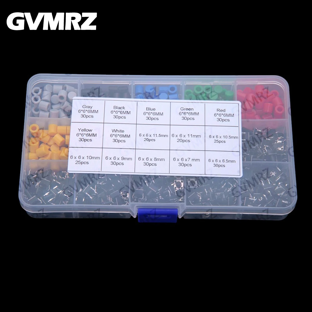 

420PCS Push button switch with cap tactile switch kit 6*6*6.5mm 6*6*7mm 6*6*8mm 6*6*9mm 6*6*11mm