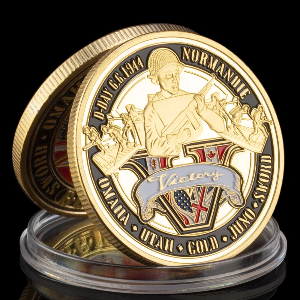 WWII 1944.6.6 D-Day Normandy War II 70th Anniversary Metal Challenge Coins Collection Victory Gold Plated Commemorative Coin