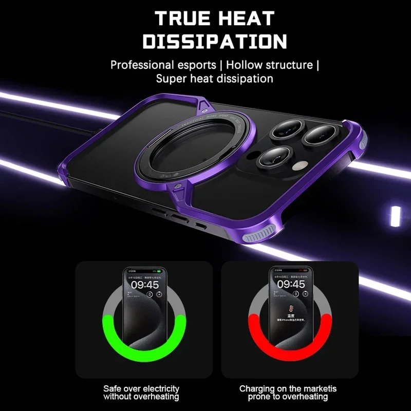 Z Shape Titanium Rimless Magnetic Metal Case For iPhone 15 14 Plus 13 Pro MAX Luxury Aluminum Alloy Bumper Ring Stand Cover