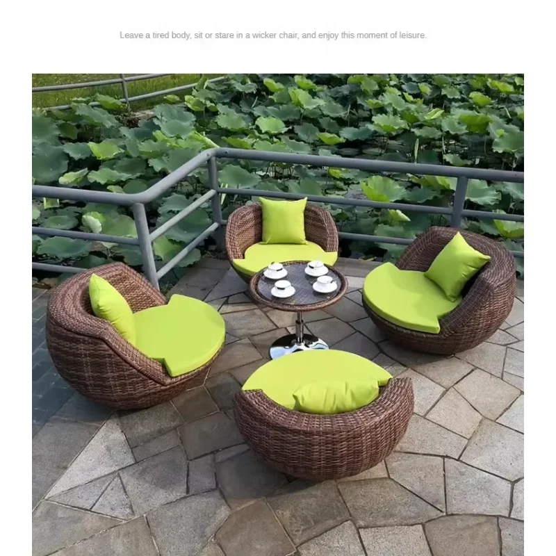 

Outdoor Wicker Patio Furniture Set with Sectional Sofa, Ottoman and Glass Coffee Table, Ideal for Pool, Garden or Balcony
