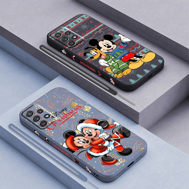 Christmas Anime Mickey For Samsung Galaxy A73 A54 A34 A53 A33 A52 A32 A22 A71 A51 A21S 4G 5G Liquid Left Rope Phone Case Fundas