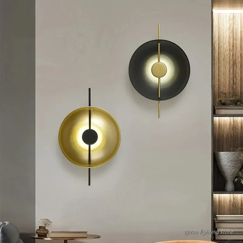 

Circle Gold Wall Light Nordic Foyer Sofa Background Lamp Postmodern Black Bedside Lamp Sconce Hotel Aisle Lighting Fixture