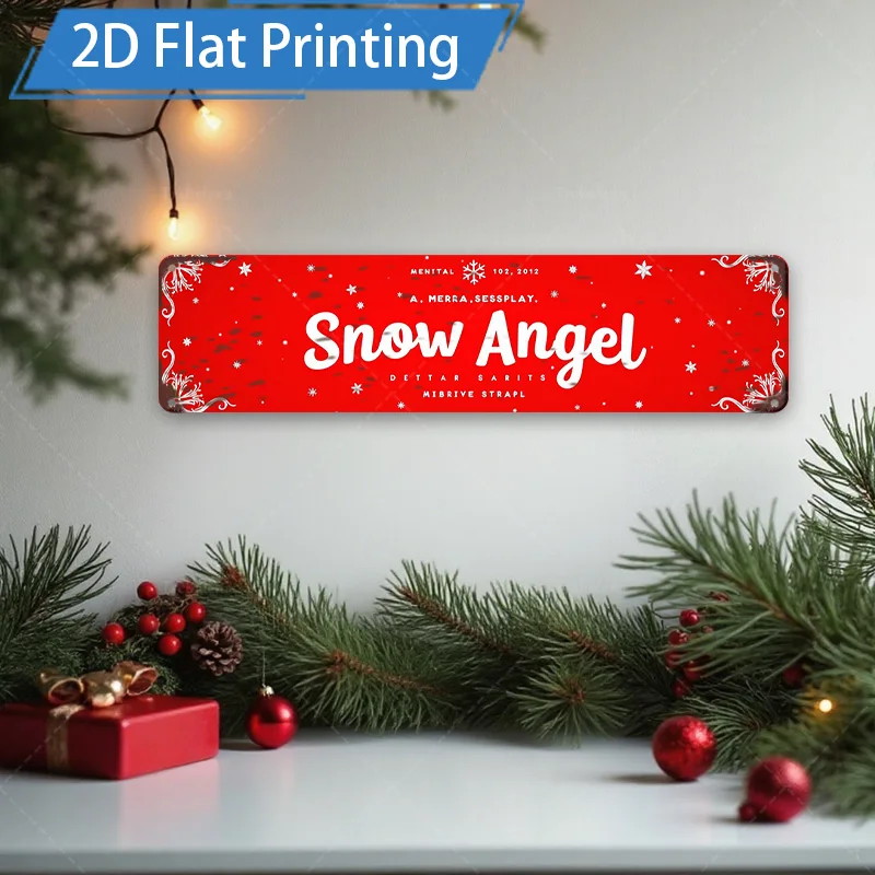 [2D FLAT] قطعة واحدة من اللافتات المعدنية، مقاس 4 × 16 بوصة لعيد الميلاد على شكل ملاك الثلج المعدني لتزيين الحائط الفني