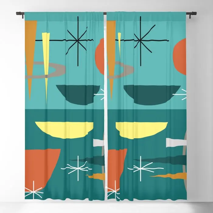 

Turquoise Mid Century Modern Blackout Curtains 3D Print Window Curtains For Bedroom Living Room Decor Window Treatments