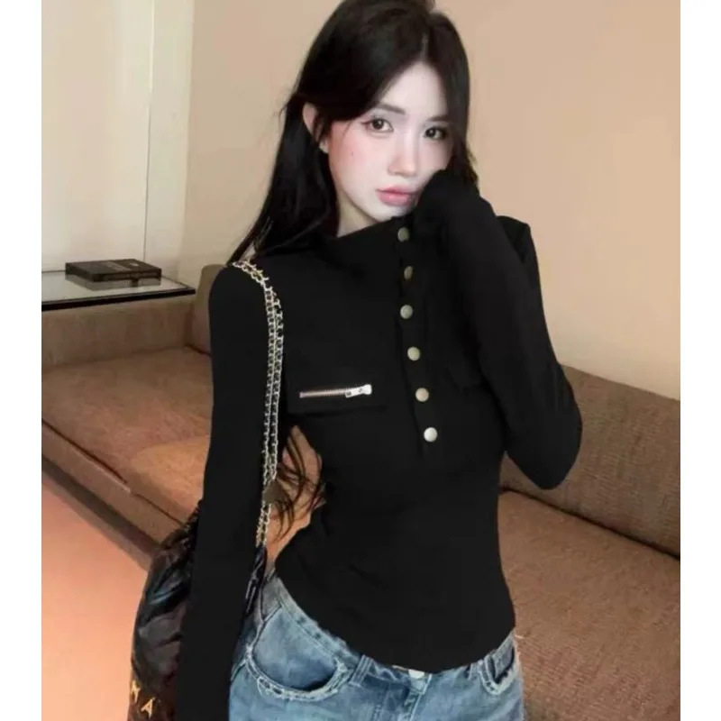 

Women Look Slimmer Cinched Waist Pair DesignedFigure-hugging Top Autumn Winter High-neck Long-sleeved T-shirt Spicy Girl Style