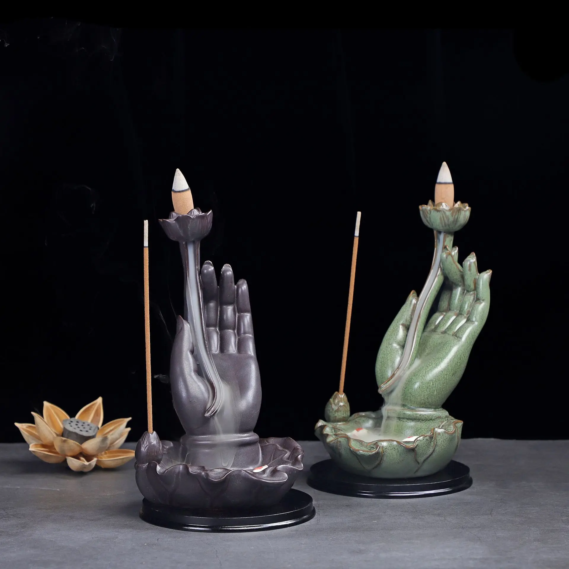 Lotus Bergamot Incense Pedestal - Ceramic Bergamot Backflow Incense Stove Incense Stove Creative Retro Home Decoration