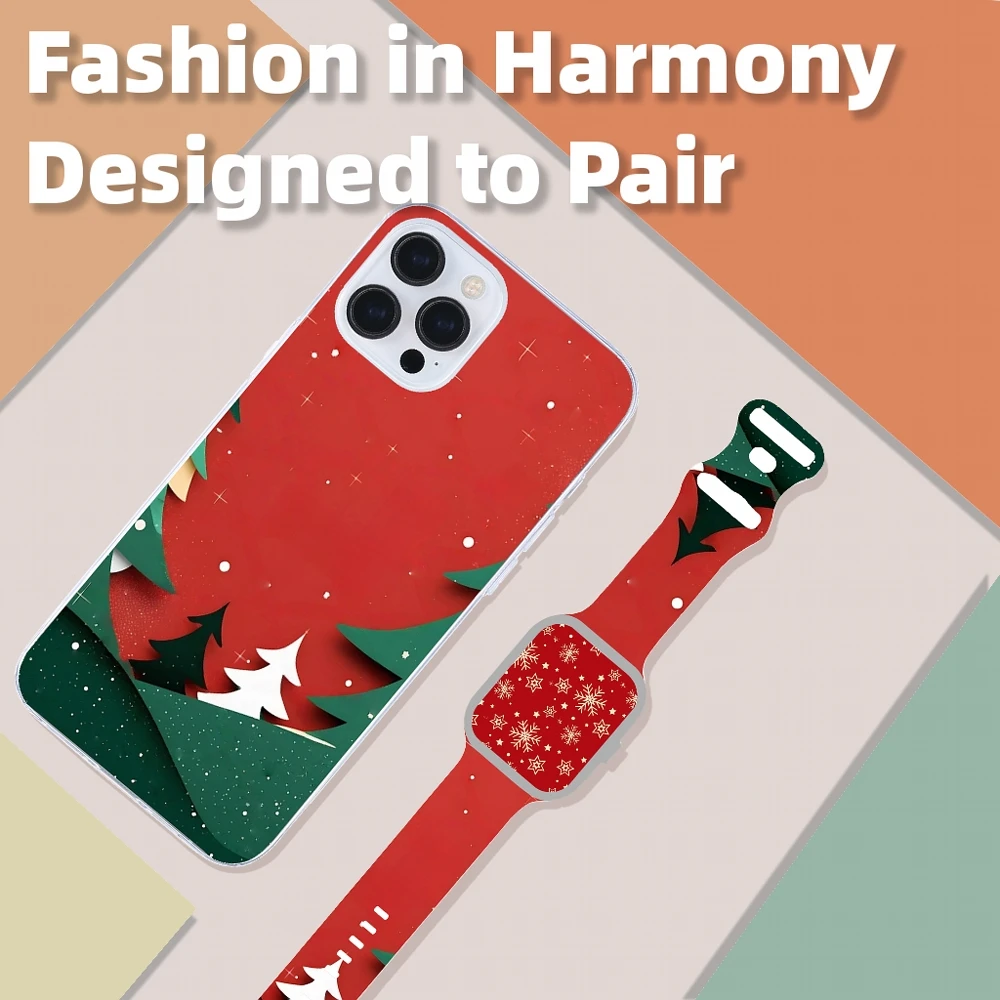 Suitable for iPhone 12-17 and Apple Watch Christmas themed watch strap phone case 9 8 7 6 5 Ultra SE 38 40 41 42 44 45 49mm gift