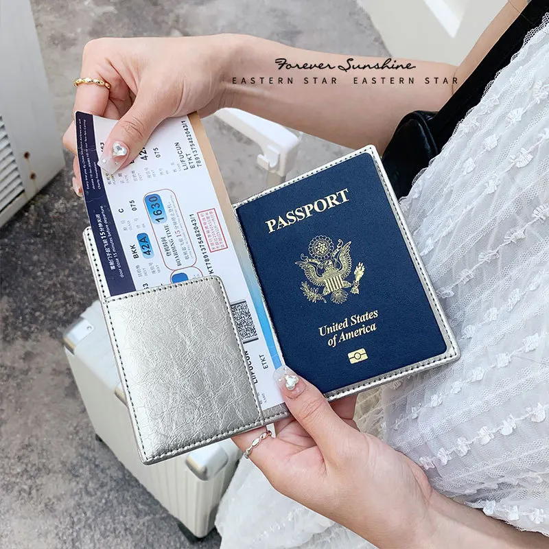 

1 Piece Fashion Passport Holder for Women Men Solid Color Series ID Card Plane Ticket Holder Portable Chic Leather Card Bag