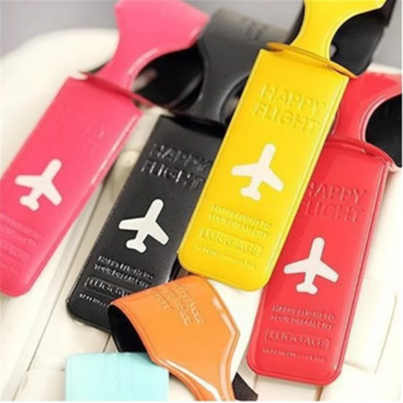 1pcs Cute Luggage Label Straps Suitcase Id Name Address Identify Tags Luggage Tags Airplane PVC Accessories High Quality