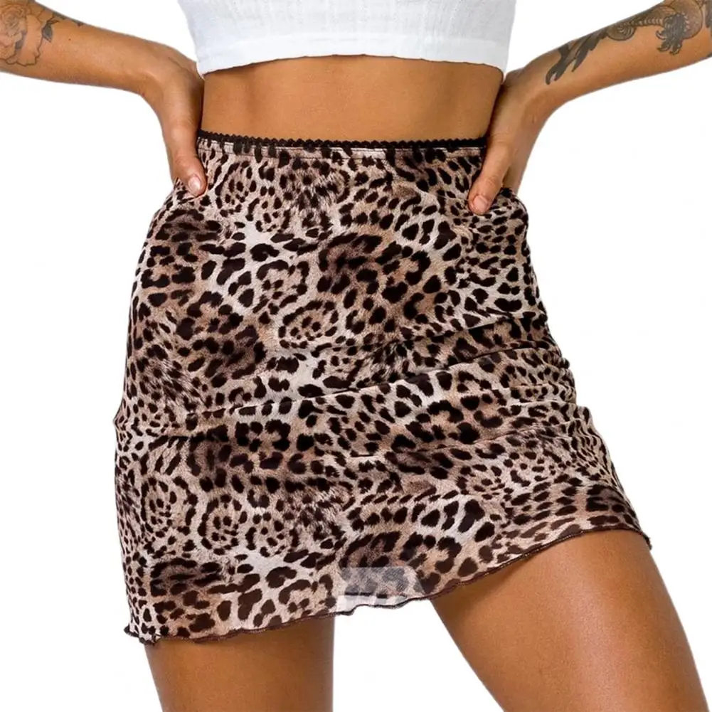 

Bodycon Skirt Leopard Double Layer Sexy Women Mini Skirt for Office 2023 New Skirt