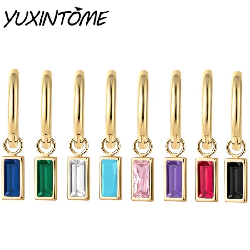 

925 Sterling Silver Needle High-end Niche Design Colorful Rectangular Pendant Removable Earrings Fashionable Simple Jewelry Gift