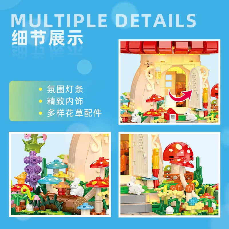 1296 pièces série Street View blocs de construction de maison de champignon modèle MOC jouets éducatifs pour enfants modèle d'assemblage jouet, avec lumière
