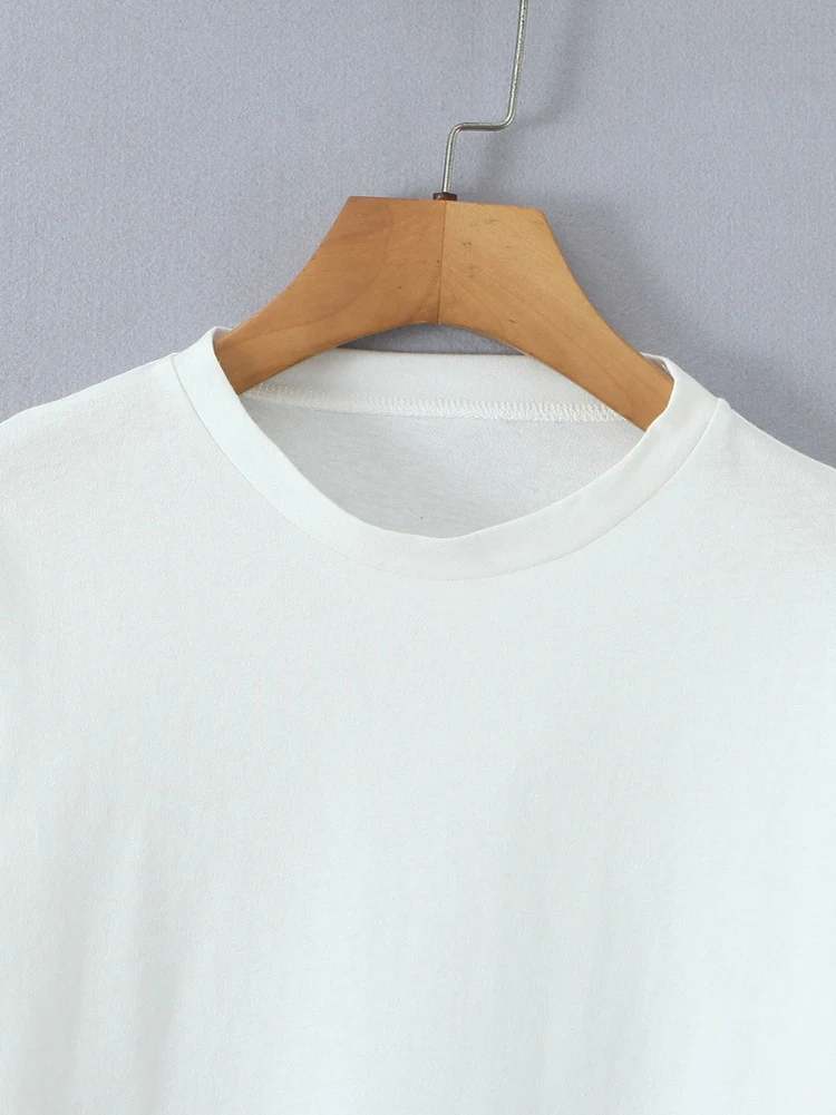 تي شيرت نسائي فضفاض طويل من American Sle تي شيرت نسائي مستدير Ne مخطط irt Sve مكون من قطعتين تي شيرت قطني متعدد الاستخدامات غير رسمي #3