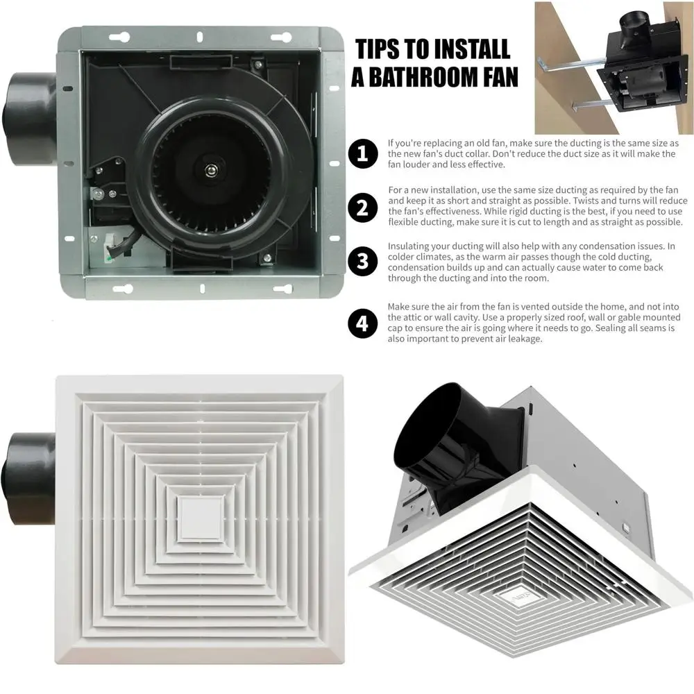 

Energy-Efficient, Ultra-Quiet Bathroom Exhaust Fan - 90cm, 0.9 Sones, 4 Duct Collar, Ideal for 80-90 Sq. Ft. Rooms, No Attic Acc