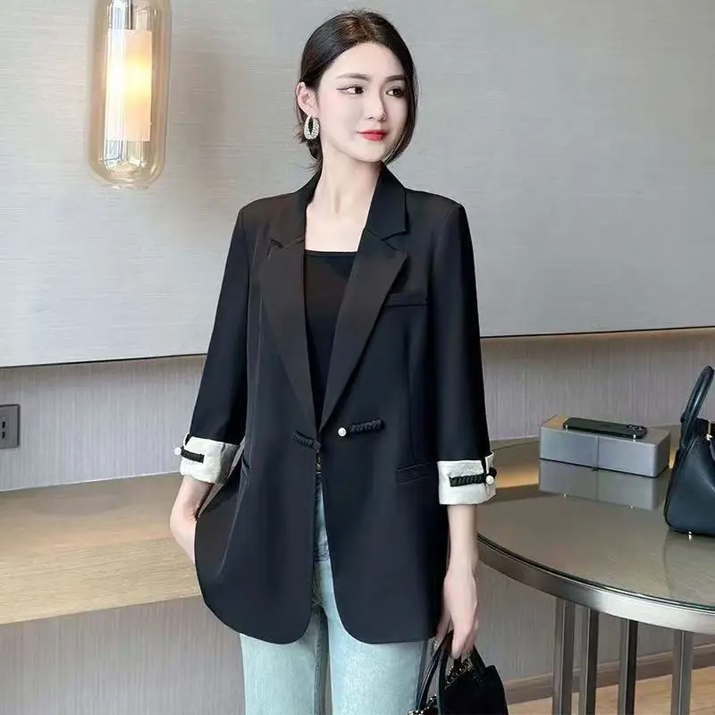 2025 New Heavy Industry One Button Temperament Fashion Patchweak China-Chic Thin Women's Small Suit Coat Pink Blazer Women Jacke