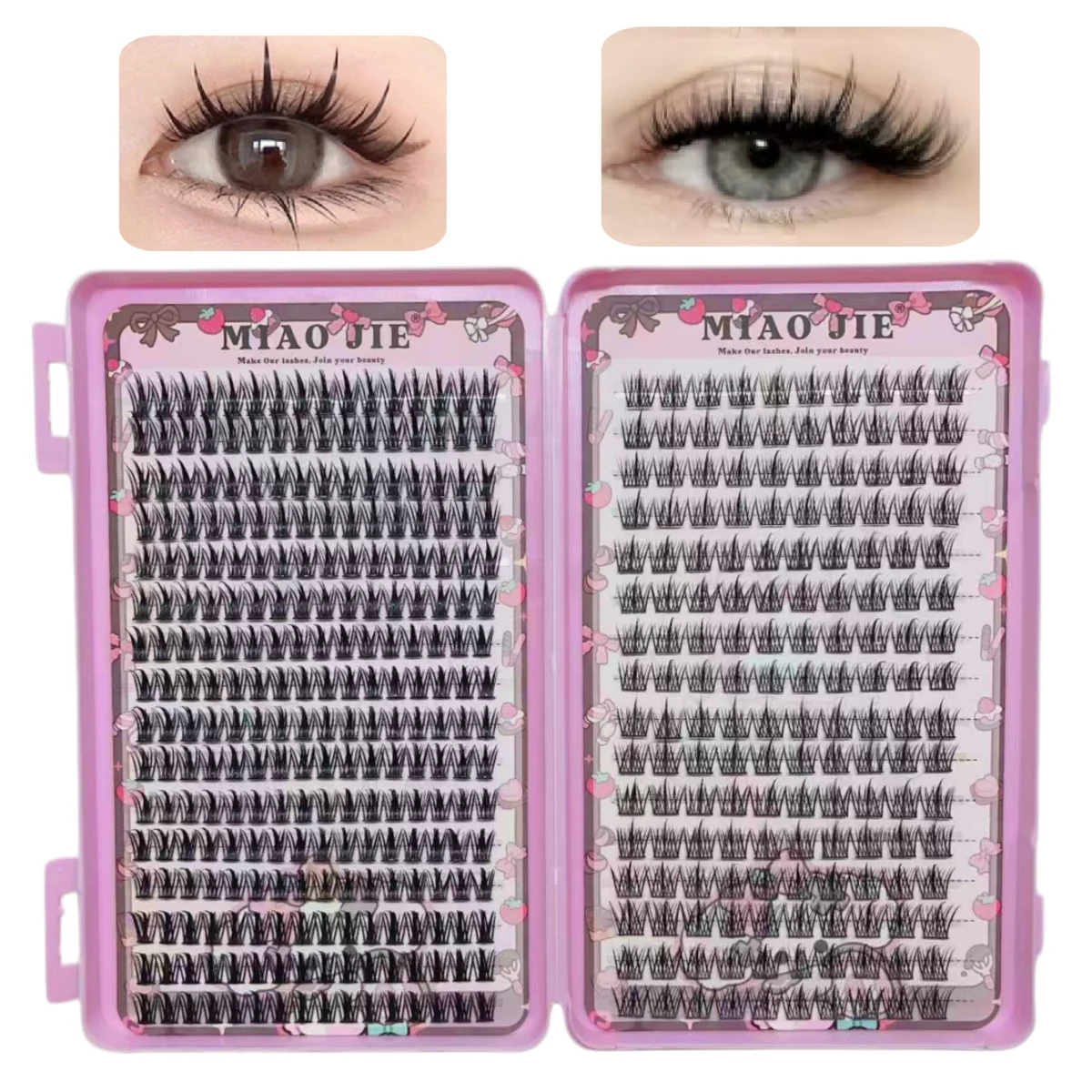 MAIOJIE Manga Wimpercluster Sharp 320 stuks Slanke Koreaanse make-up wimpercluster, Aziatische stijl wimpers herbruikbaar, voor beginners