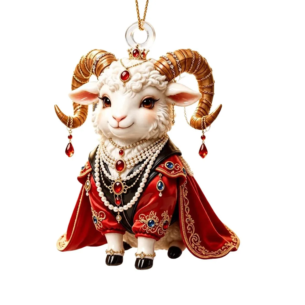 2D Flat Goat Hanging Ornament Shining Artificial Rhinestone Goat Pendant Acrylic Simulation Christmas Tree Ornament