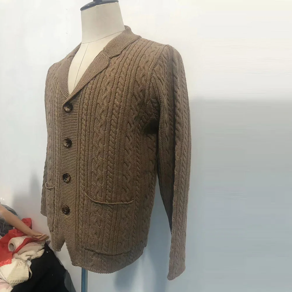 Cardigan à col montant pour hommes, pull à manches longues, manteau de bureau, pull solide, tricots à poches en Y, vêtements d'extérieur