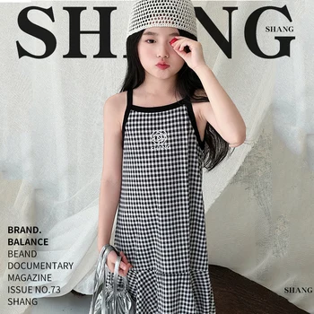 Girls Summer Cotton Dress 5 Girls' Summer Cotton Dresses Children's Fashion Dresses Thin Girls' Halter Dresses Children's Flower Dresses Dot Dresses Plaid D 5