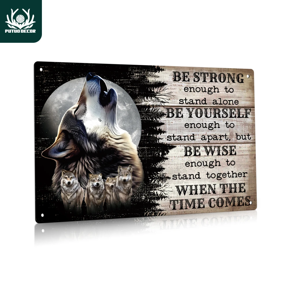 Putuo Decor 1pc Inspirational Slogan Metal Signs, Vintage Poster Wolf Painting Wall Art Decor for Home Office, 7.8 X 11.8 Inches