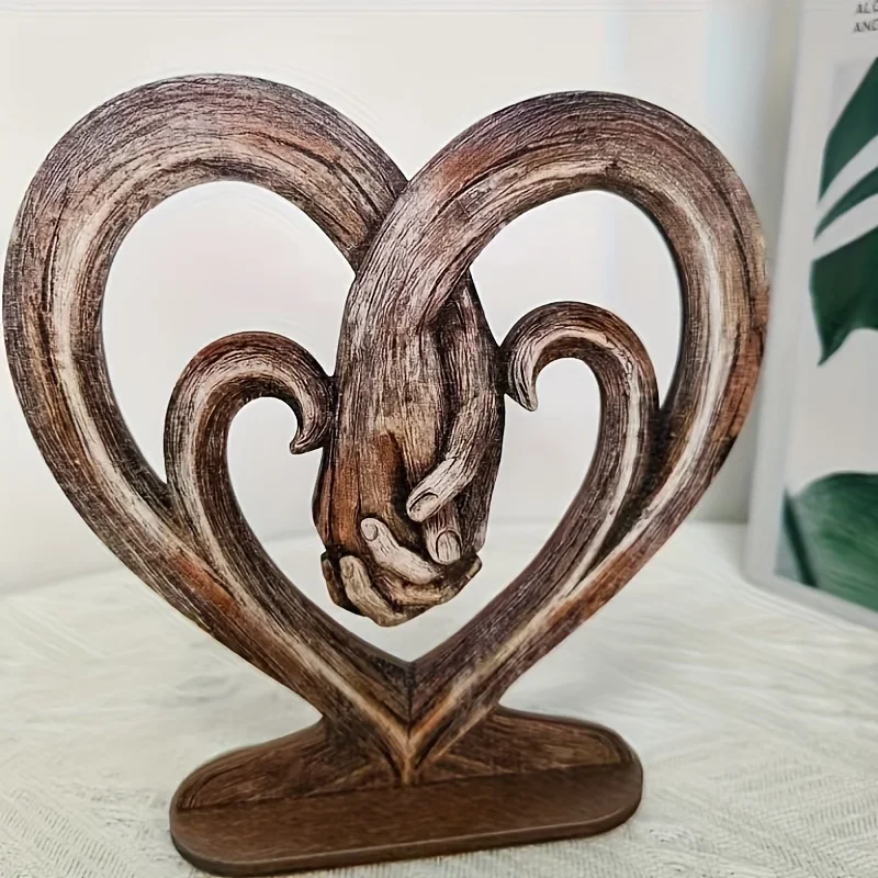 Handcrafted Nordic Cottage Style Wooden Decoration - Heart-Linked Theme, Suitable for Desktop Decor Symbolizing Love Friendship
