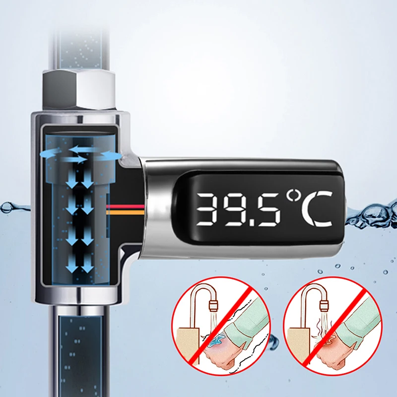 LED Display Water Shower Thermometer 5-85℃ Flow Household Self-Generating Electricity Temperature Meter Baby Care Energy Smart