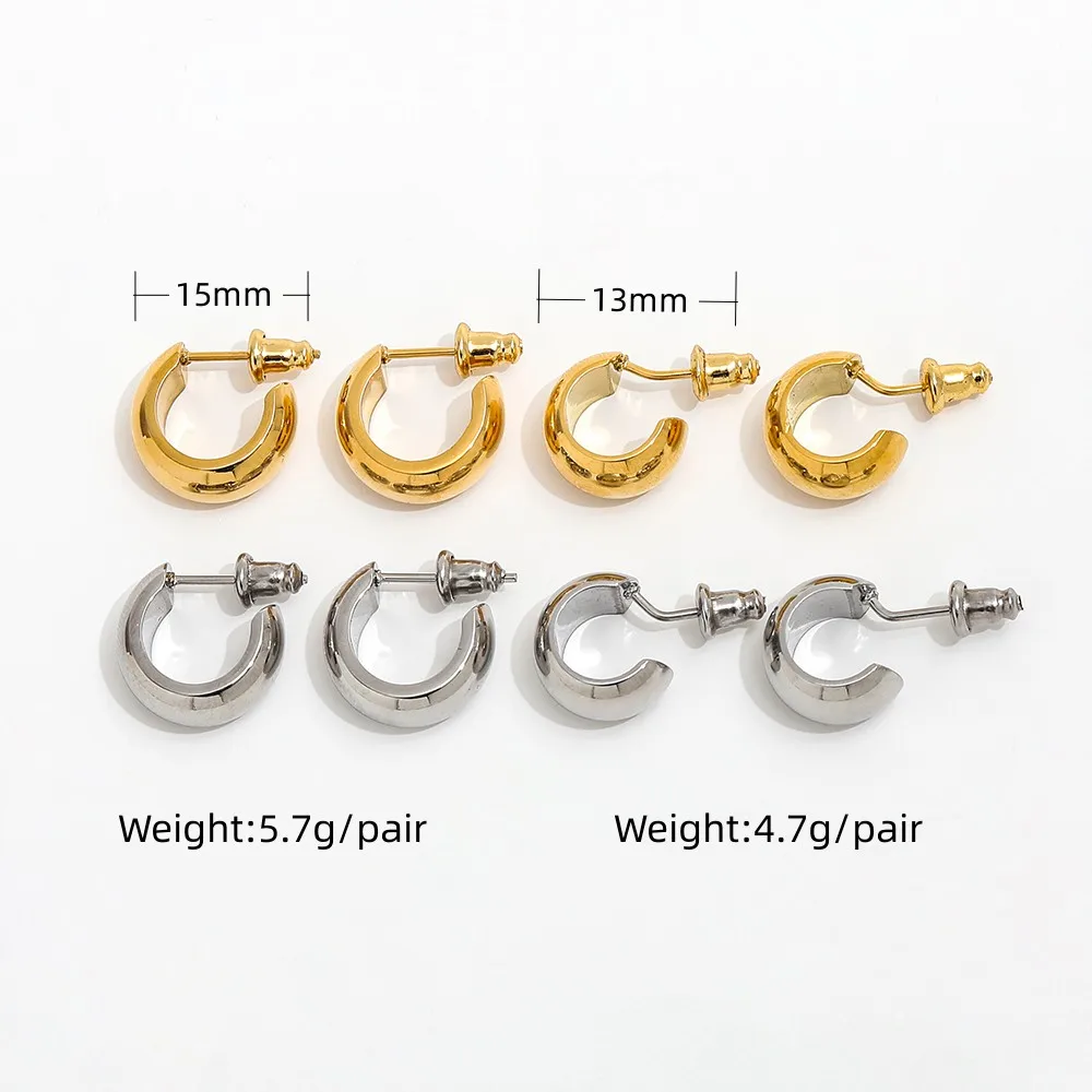 Joolim Jewelry Wholesale High End PVD Simple Small Smooth Arc C-shaped Hoop Stainless Steel Earring Trend For Women