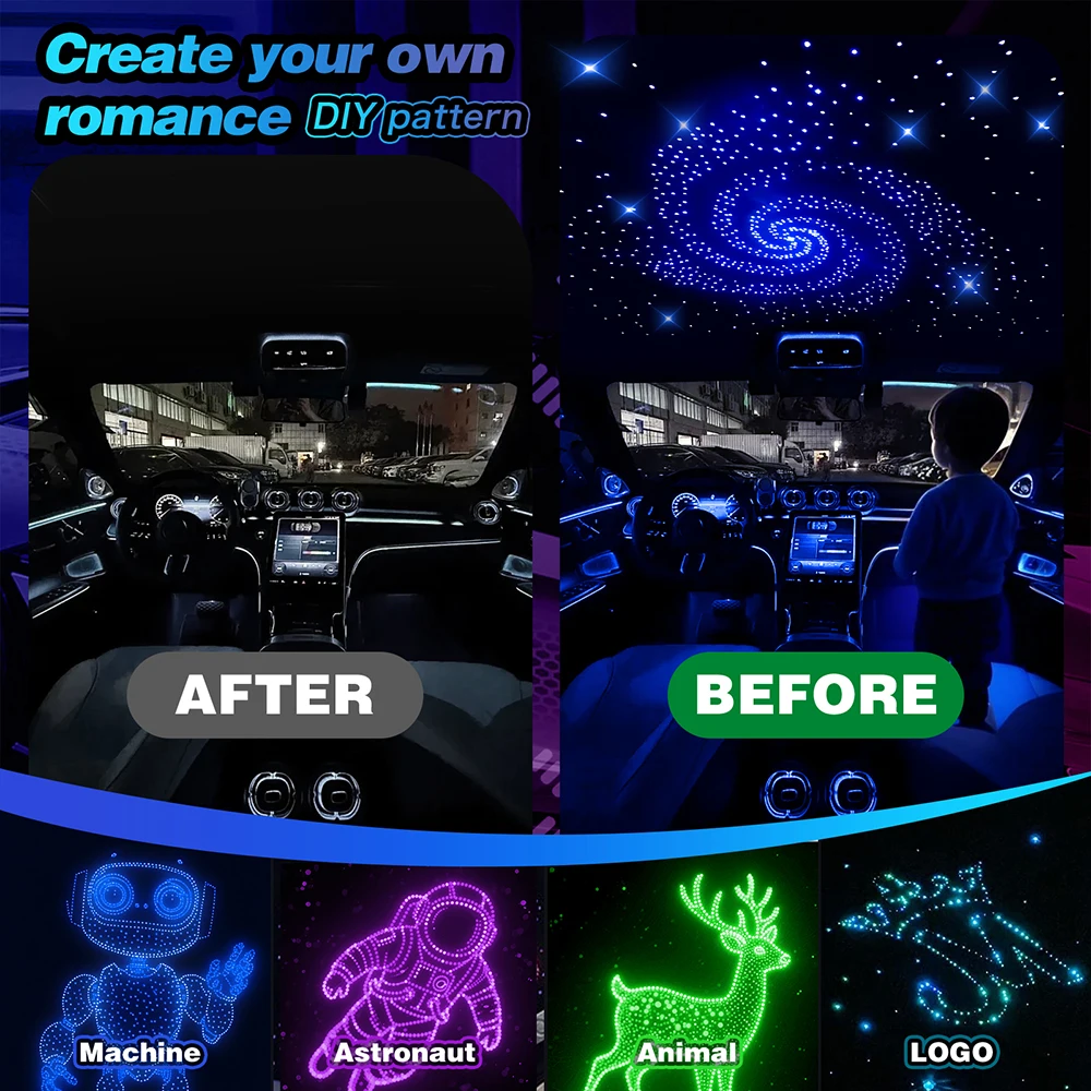 16W Car Roof Star Light Twinkle Fiber Optic Light Ceiling Star Lighting Kit RGBW APP Music Control Car Starry Sky Ceiling Lamp